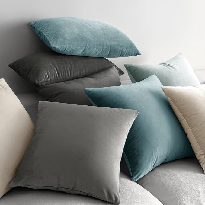 MIULEE Velvet Throw Pillow Covers 18x18 Inch Pack of 2 Cream White | Soft Solid Decorative Pillow Covers, Modern Luxury Home Decor, for Couch Chair Sofa Bedroom Livingroom