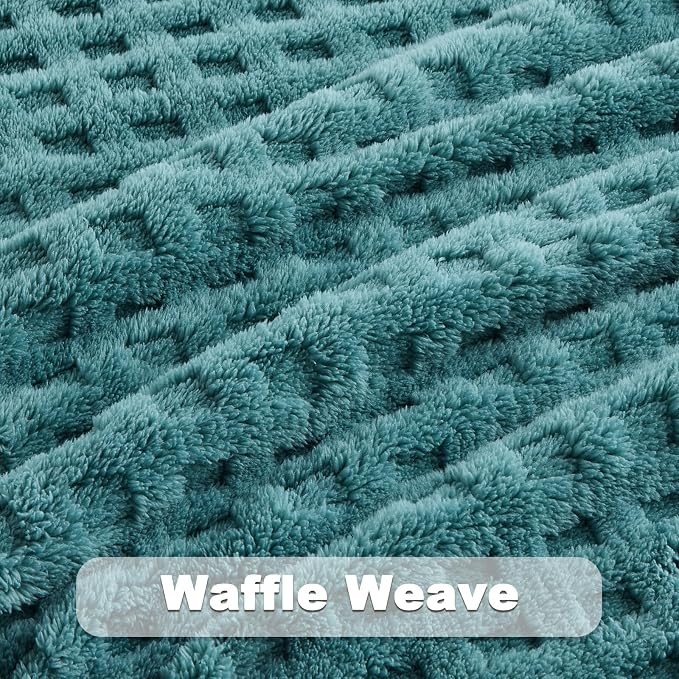 NEWCOSPLAY 3D Waffle Checkered Flannel Throw Blanket, Light Teal, 50"x70" | Super Soft Cute Lightweight Decorative Premium Silky Fleece Blanket for Couch Sofa Bed, Gift for Women Men, All Season Use