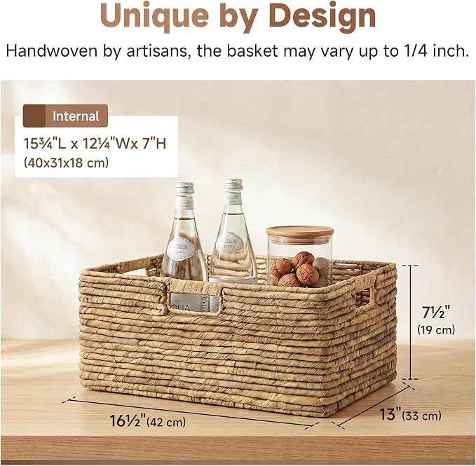 StorageWorks Extra Large Wicker Baskets for Storage, Water Hyacinth, 1-Pack | Wicker Storage Baskets for Shelves, Large Storage Baskets, Pantry Organizers and Storage, Decorative Baskets,16½" x 13" x 7½"