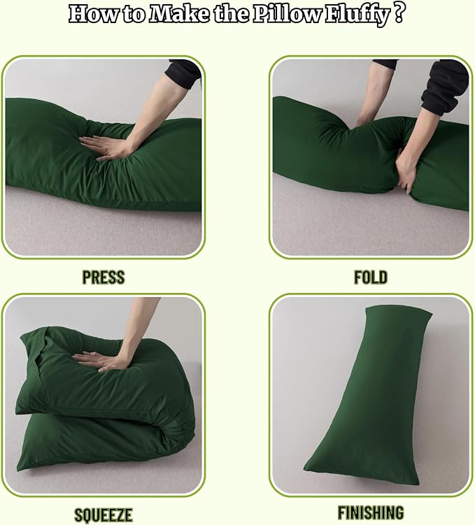 Ubauba Memory Foam Body Pillow with Cover, Full Large Body Pillows Insert for Adults with Envelope Closure Pillowcase, Firm & Fluffy Long Bed Pillows for Sleeping (20x54 inch, Green)