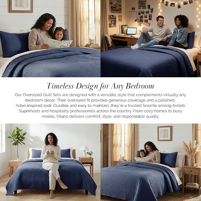 Southshore Fine Living, Inc. Oversized Twin Quilt Bedding Set, Microfiber Quilts, Summer Bedspread & Coverlet Sets, Pet Hair Resistant Bedding, Twin XL Quilt Set with 1 Pillow Sham, Dark Blue Quilt