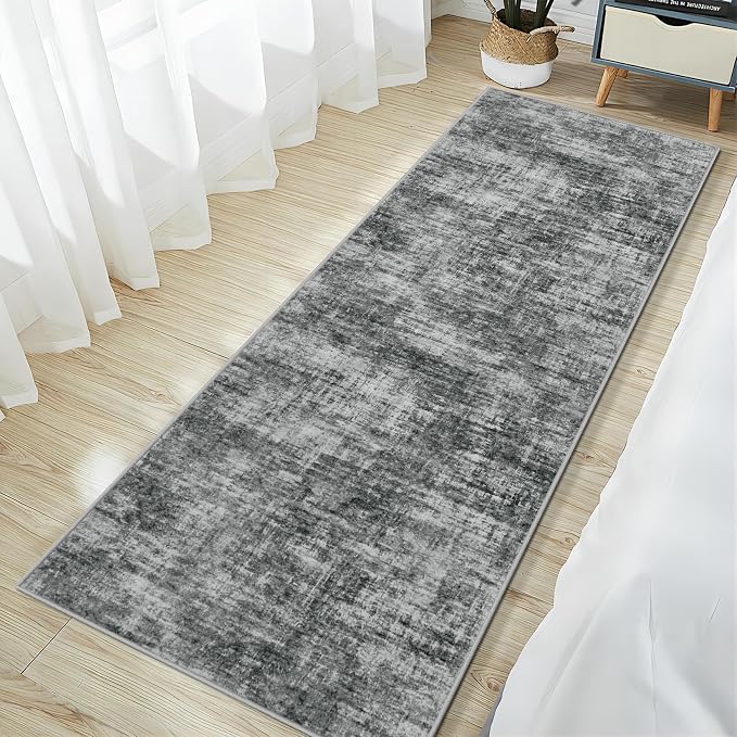 2'6''x8' Runner Rugs Washable Rug: Modern Abstract Hallway Black Carpet | Non-slip TPE backing makes this washable soft low-pile rug safe & durable, Pet-friendly decor for dining room,nursery,office