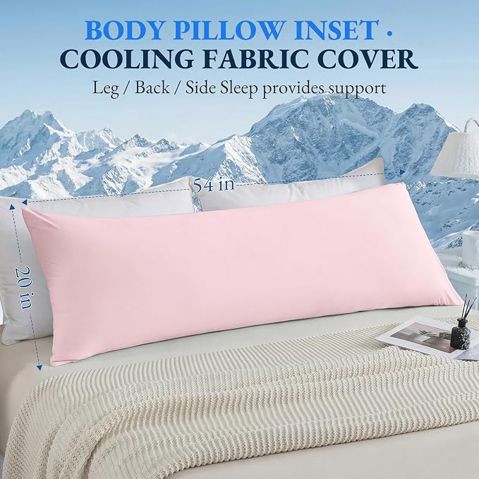 ELNIDO QUEEN Cooling Body Pillow Insert with Cover – Breathable Long Body Pillow for Side Sleepers, Soft Support Bed Pillow for Adults, 20x54 Inches Pink