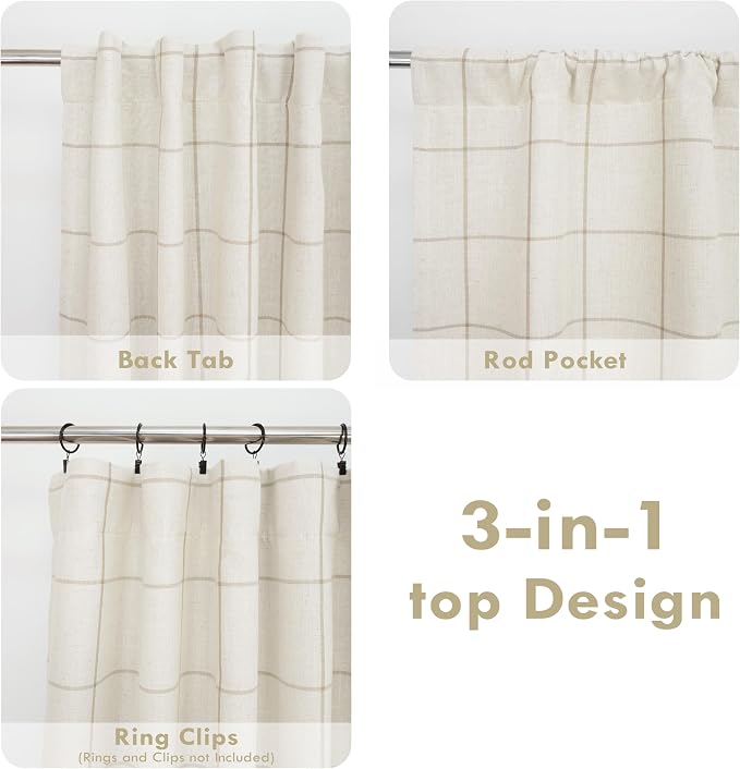 DriftAway 100% Blackout Plaid Linen Curtains 108 Inches Long 2 Panels Taupe | 100% Blackout, Linen Texture, Plaid Pattern, Two Layers, Rod Pocket & Back Tab, Bedroom Living Room Use, Luxury Appearance