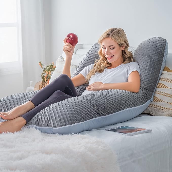 Meiz Pregnancy Pillows, Pregnancy Body Pillow, Pregnancy Pillows for Sleeping, Maternity Pillow for Pregnant Women with Cooling Jersey & Velvet Cover, Grey & Blue