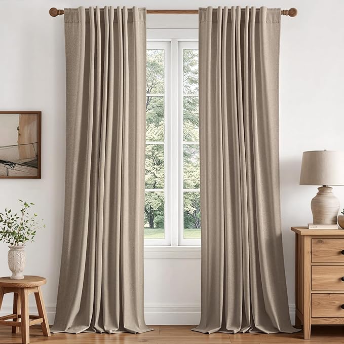 MIULEE 100% Blackout Linen Curtains for Bedroom 40W x 108L Taupe 2 Panels | 108 inches Long, Thermal Insulated, Room Darkening, Black Out Drapes for Living Room, Back Tab Rod Pocket