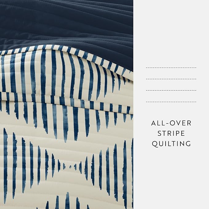 Merit Linens Soft Quilt Coverlet Bedding Set - Pattern/Solid Reversible - Full/Queen Navy