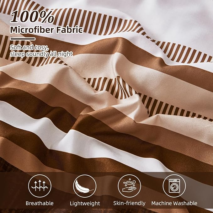 Dobuyly Fall Brown Comforter Queen Size 7 Pieces, Boho Striped Bed in a Bag Set, Soft Microfiber Bedding Set with Comforter, Sheets, Pillowcases & Shams