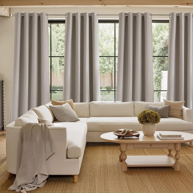 NICETOWN Faux Linen Angora Blackout Curtains 84 inches Long for Living Room | Privacy Panels, for Bedroom, Modern Farmhouse Style, Easy Care, Grommet Top, 2 Panels, W52 by L84