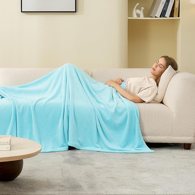 Hansleep Queen Robin Egg Blue Fleece Blanket, Soft Flannel Bed Blanket | Fuzzy Cozy Blanket 90x90 Inches, Multi-use for Bed, Sofa, Couch, Travel, Camping, All Season Warm Lightweight Cover