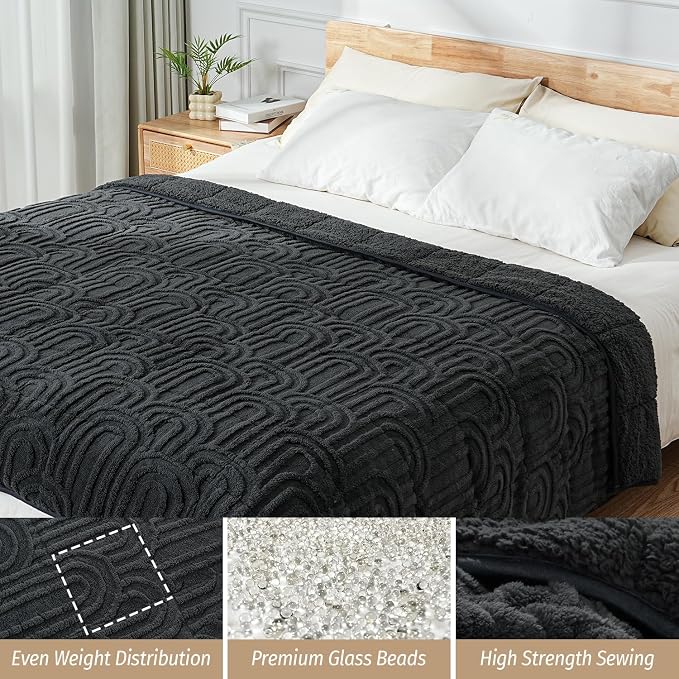 Jacquard Fleece Weighted Blanket Queen 60" x 80" 20lbs Dark Grey | Sherpa Heavy Blankets, Adults Jacquard Knitted Throw for Better Sleep and Relaxing, Comfort Fluffy Cozy Warm Chunky Soft