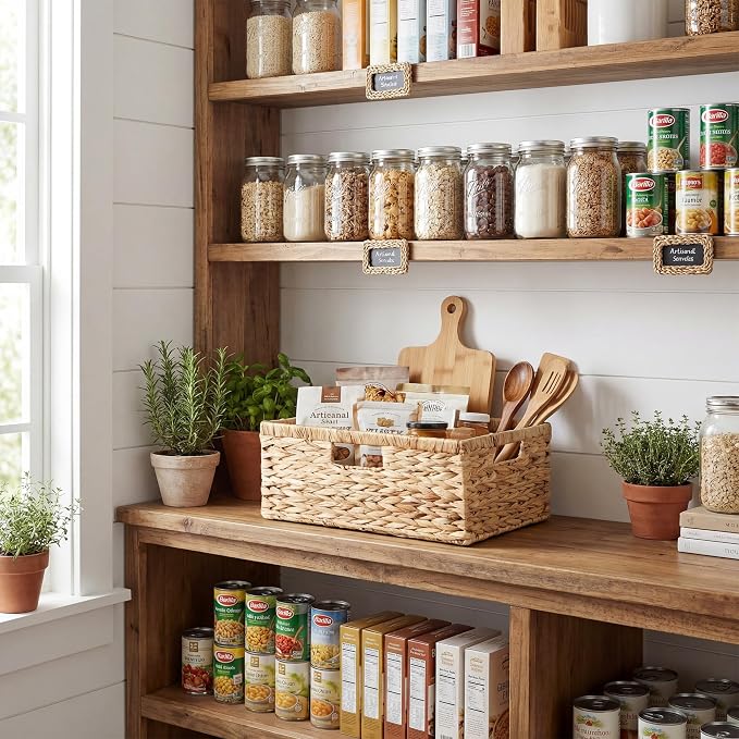 GRANNY SAYS Wicker Baskets with Handles,Large Wicker Storage Baskets,1-Pack | Water Hyacinth Woven Baskets for Storage, Wicker Baskets for Shelves, Wicker Storage Basket, Rectangle Baskets for Pantry