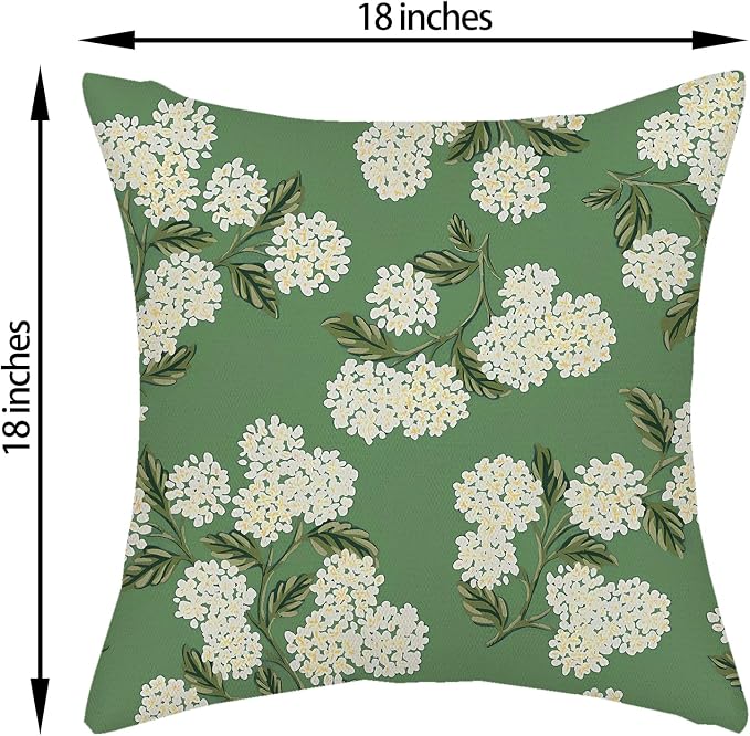 Sage Green Spring Pillow Covers 18x18 Inch 2 Pcs Yellow Hydrangea Flower Decor Throw Pillows Vintage Floral Seasonal Summer Outdoor Decoration Pillowcase Linen Cushion Cover for Couch Sofa