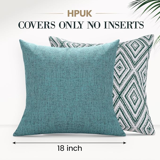 HPUK Throw Pillow Covers 18x18, Set of 4, Aqua Blue Couch Pillow Covers | Polyester fabric, patterned and solid designs, hidden zippers, machine washable, for sofas and beds, inserts not included