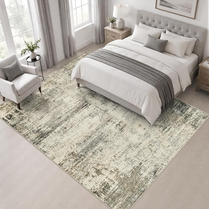 Area Rug Living Room: 4x4 Modern Washable Soft Carpet Ash Brown | For Bedroom Dining Room Farmhouse Nursery Hallway Office,Modern Abstract,Machine washable,Non-Slip,Stain Resistant,Indoor