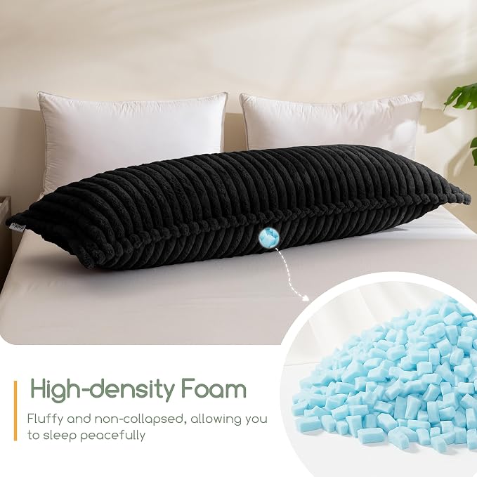 HIGOGOGO Memory Foam Body Pillow, Thickened Large Long Bed Pillow for Adults, Full Body Pillow with Removable Pillow Cover (20x54 Inch), Black