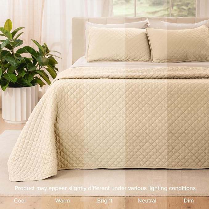 Bare Home Coverlet Set - Twin/Twin Extra Long - Lightweight Bed Decor - Comforter Alternative - All-Season Quilted Bedspread (Twin/Twin XL, Sand)