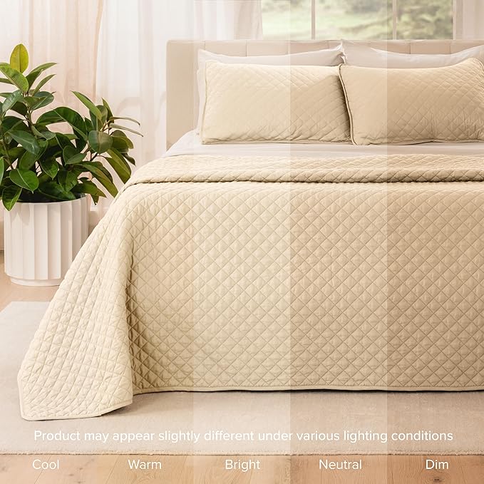 Bare Home Coverlet Set - King Size - Lightweight Bed Decor - Comforter Alternative - All-Season Quilted Bedspread (King, Sand)