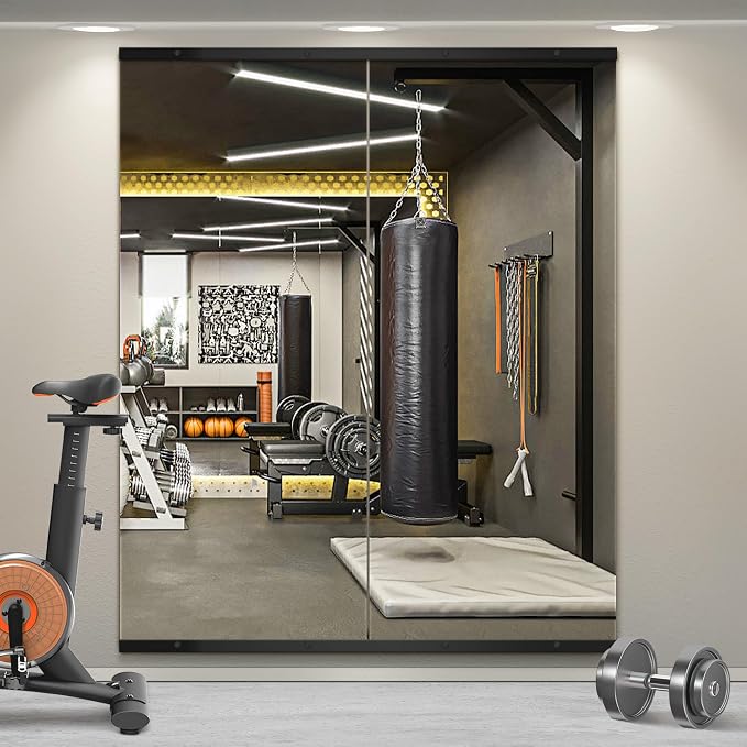 Home Gym Mirror for Wall, 60x25x2PCS Frameless Full Length Mirror, Black | HD Shatterproof Glass, Easy Wall Mount, Large Body Mirrors for Home Gym, Workout, Bedroom, Garage