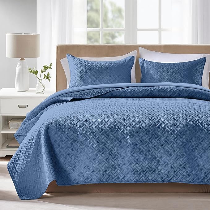 FLYMME Bluish Grey Twin Quilt Bedding Set Thin Lightweight Bedspreads,Soft Microfiber Bed Coverlet for All Season (1 Quilt, 1Sham)
