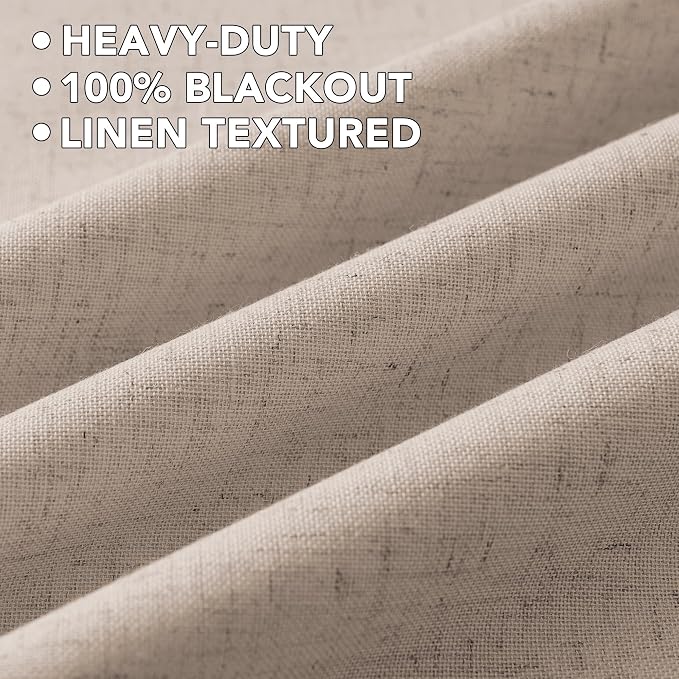 H.VERSAILTEX Linen Curtains 100% Blackout Curtains for Bedroom 120 inch Long Full Light Blocking Nature Linen Blended Window Curtains for Living Room Nickel Grommet (2 Panels, Heathered Sand)