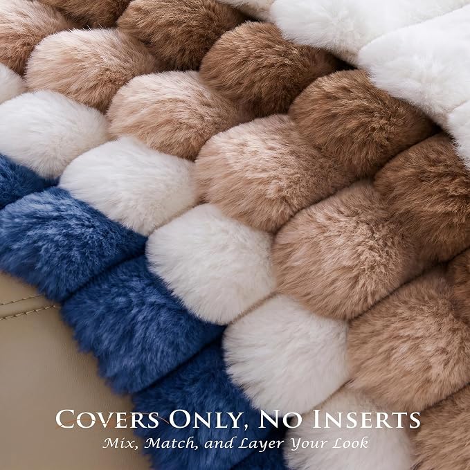Pack of 2 Throw Pillow Covers 20x20 Decorative Solid Plush Faux Fur with Soft Velvet Back, Square Striped Cushion Cases Modern Farmhouse Home Decor for Living Room Couch Sofa Bed Navy Blue