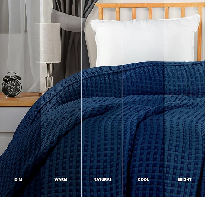 Utopia Bedding 100% Cotton Waffle Blanket King Size Navy, 90x108 Inch | Lightweight Breathable Cozy Summer Bed Blanket Home Decor Gift for Women and Men