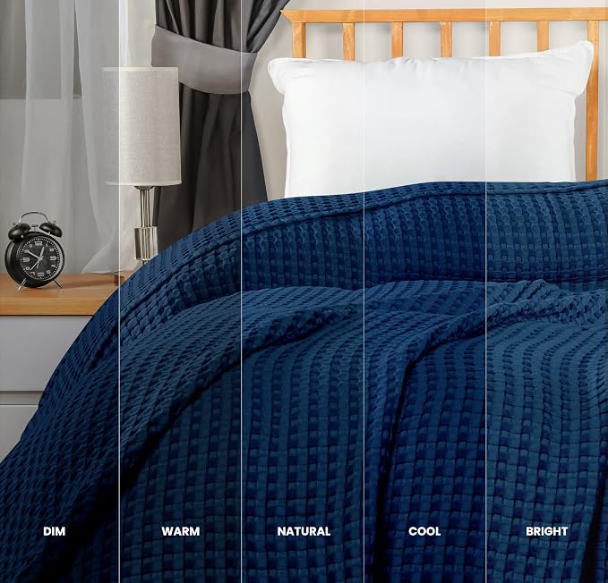 Utopia Bedding 100% Cotton Waffle Blanket Twin Size Navy, 90x72 Inch | Lightweight Breathable Cozy Summer Bed Blanket Home Decor Gift for Women and Men