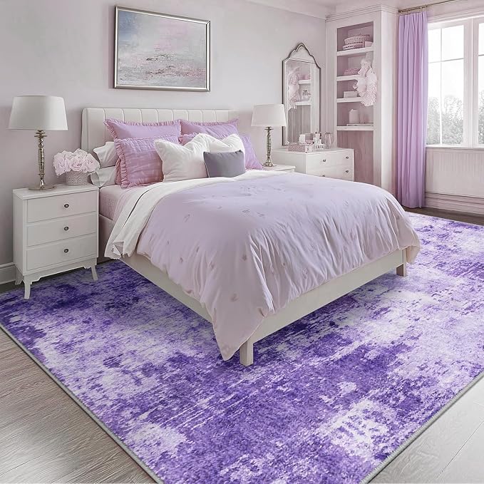 RELEANY Washable 10'x14' Abstract Area Rug for Living Room Purple | Carpet for Bedroom, Kitchen, Office, Hallway and Entryway, Printed Pattern, Non‑Slip, Soft, Stain‑Resistant, Easy to Clean