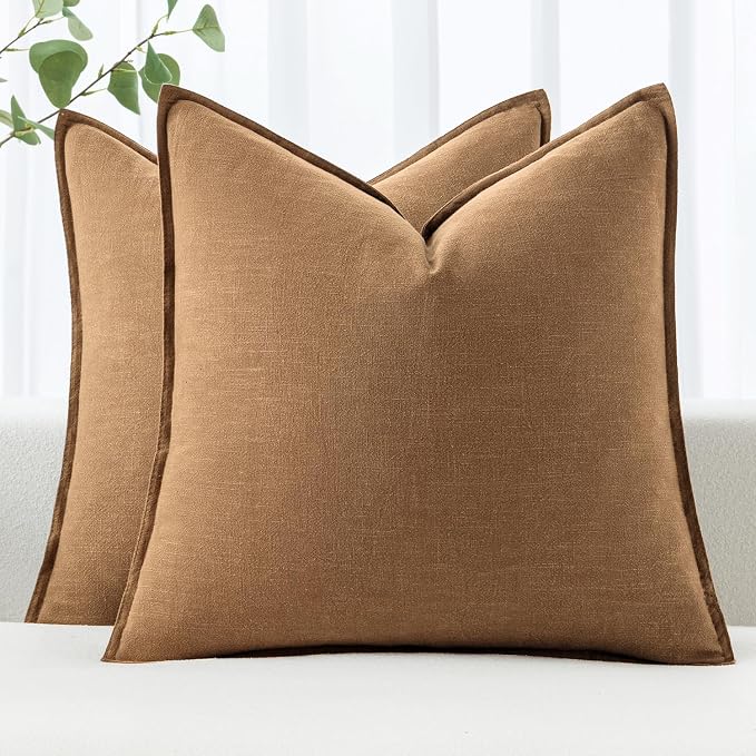 MIULEE Decorative Linen Pillow Covers 20x20 Inch Brown | Boho Farmhouse Fall Autumn Couch Throw Pillows for Bed, Pack of 2 Accent Modern Pillowcases, Sofa Livingroom Home Decor