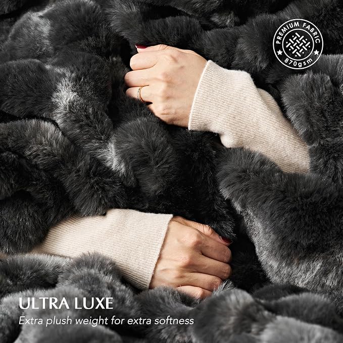 EverGrace Faux Rabbit Fur Bubble Throw Blanket, 60"x80", Marble Black | Ultra Soft, Luxury Faux Rabbit Fur Throw, Thick Warm Bubble Blanket, Cozy Fluffy Reversible, for Bed, Couch, Chair, Sofa
