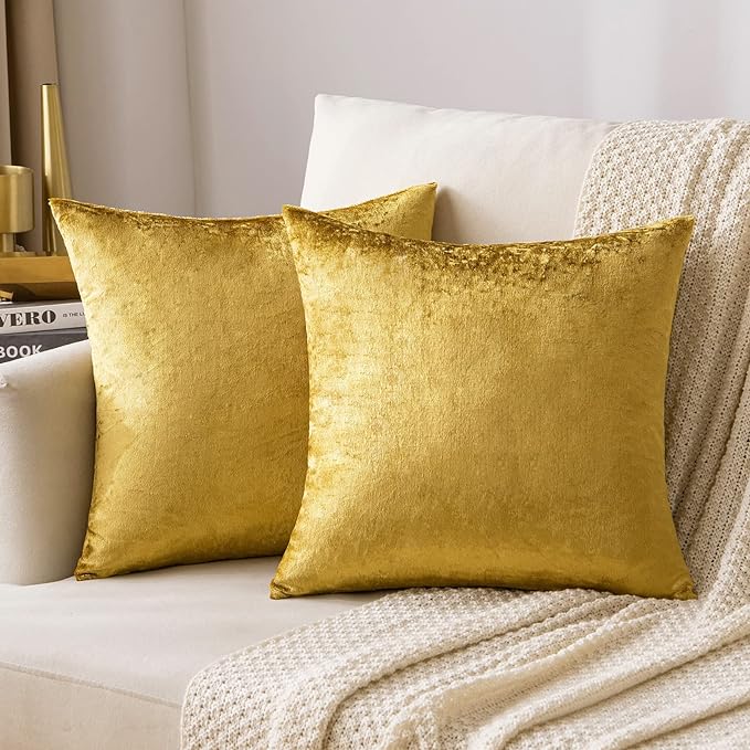 MIULEE Velvet Throw Pillow Covers 16x16 Inch Pack of 2 Golden | Soft Solid Small Decorative Pillow Covers, Modern Luxury Home Decor, for Couch Chair Sofa Bedroom Livingroom Car