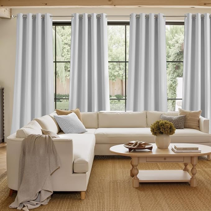 NICETOWN Greyish White Faux Linen Room Darkening Rod Pocket Curtains 63 inch Length, W42 x L63, Light Blocking Thermal Insulated Noise Reducing Drapes for Bedroom Living Room Farmhouse Decor, 2 Panels