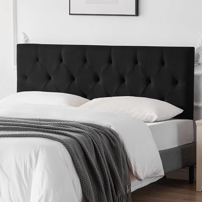Linen Headboard Queen Size Only, Adjustable Height 37-51 in, Black | Diamond Tufting Solid Wood Queen Headboards, Durable Metal Legs, Upholstered Queen Head Board for Bed Frame, Modern Fabric