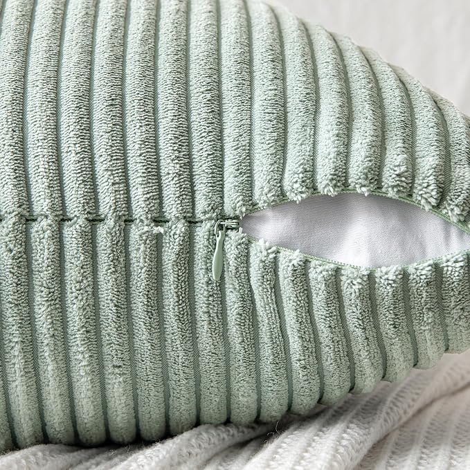 MIULEE Greyish Green Decorative Throw Pillow Covers 16x16 Inch for Couch Bed Sofa Spring Decor Pack of 2 Boho Farmhouse Throw Pillows Soft Cross Corduroy Patchwork Textured Cushion Cases