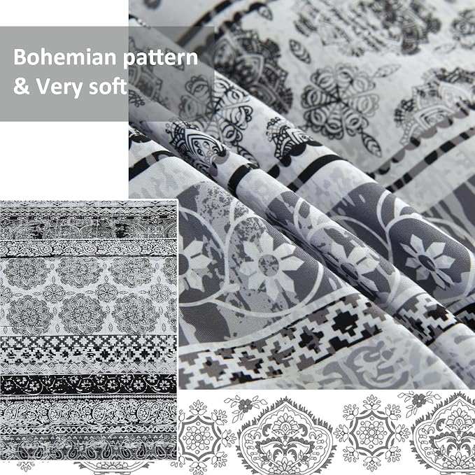 Cottolester Boho King Size Comforter Set 8 Pieces,Gray Bohemian Striped Bed in a Bag,Floral Soft Microfiber Bedding Comforter Set