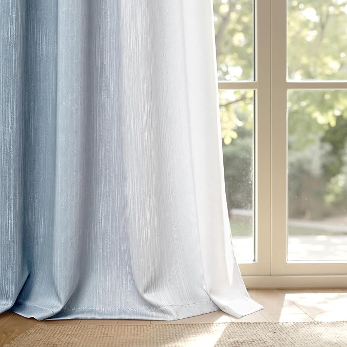 MIULEE Chambray Blue and Greyish White Ombre Blackout Curtains 52Wx72L | Full Room Darkening,Thermal Insulated,72 Inch Long,Grommet Drapes for Bedroom/Living Room,Modern Window Treatments,Set of 2