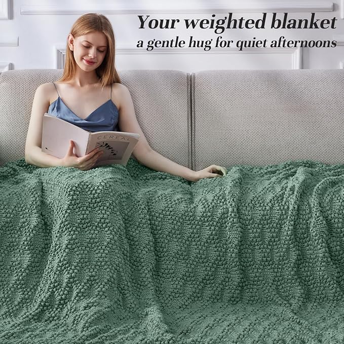 Anysay Knitted Weighted Blanket for Adult, Chunky Knit Throw 50''*60'' 7lbs | Cooling Weighted Blanket for Sleep Breathable Machine Washable Fall Heavy Blanket for Room Decor(HazeGreen)