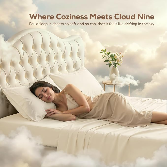 California King Sheets Set, 4 Pieces 16" Deep Pocket Bed Sheets, Ivory | Extra Soft Bedsheet Set, Comfy & Breathable Cooling Sheets, Wrinkle & Fade Resistant, Fitted Sheet, Flat Sheet, 2 Pillowcases