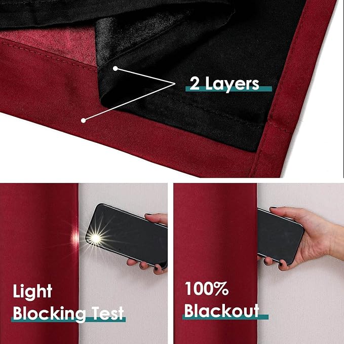 ChrisDowa 100% Blackout Curtains for Bedroom 84 Inches Long 2 Panels Set | 2 Thick Layers, Thermal Insulated, Light Blocking, Grommet, Window Treatment, Living Room Drapes, Burgundy, 42 x 84 Inch