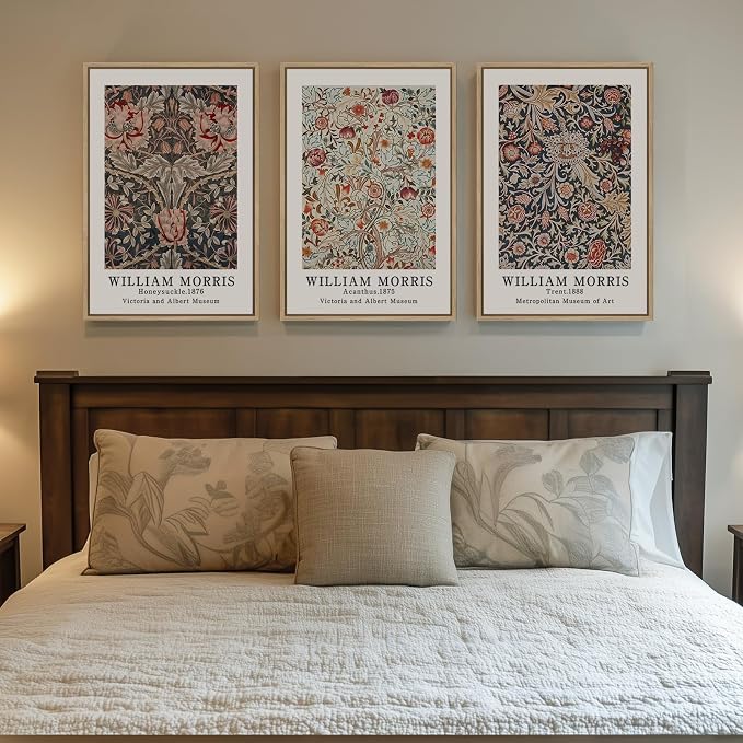 Framed Boho William Morris Floral Canvas Wall Art for Living Room, 3 Piece | Vintage paintings, Rustic farmhouse, Botanical artwork, 16x24 inch, Bedroom, Hallway, Office decor