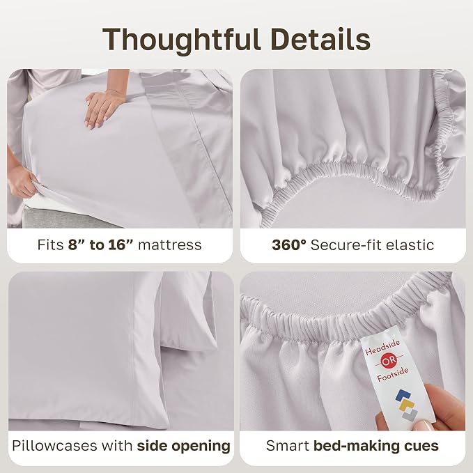 California Design Den 600 Thread Count Deep Pocket King Sheet Set | 100% Cotton Sateen Backed by Good Housekeeping Seal, Soft & Smooth, 16" Deep Pocket, Durable, Easy Care - Pale Lavender