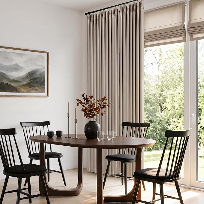 60 Inch Extra Wide 100% Blackout 90 Inch Curtains 1 Panel, Burlywood Birch | Pinch Pleated Memory Trained, Thick Linen with Liner, Thermal Noise Reducing Light Blocking, Windows Curtain Drapes W60xL84