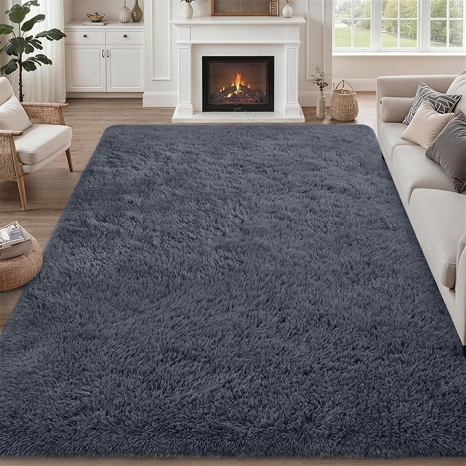 8x10 Area Rug Living Room Bedroom: Fluffy Plush Shag Carpet Grey | For Kids Room Playroom Nursery Home Decor,Ultra Soft,Non-Slip Non-Shedding,Fuzzy Plush,Large Indoor Floor Carpet,Easy Clean