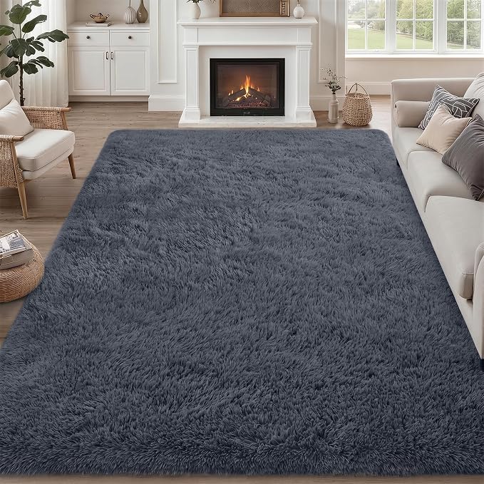 9x12 Area Rug Living Room Bedroom: Fluffy Plush Shag Carpet Grey | For Kids Room Playroom Nursery Home Decor,Ultra Soft,Non-Slip Non-Shedding,Fuzzy Plush,Large Indoor Floor Carpet,Easy Clean