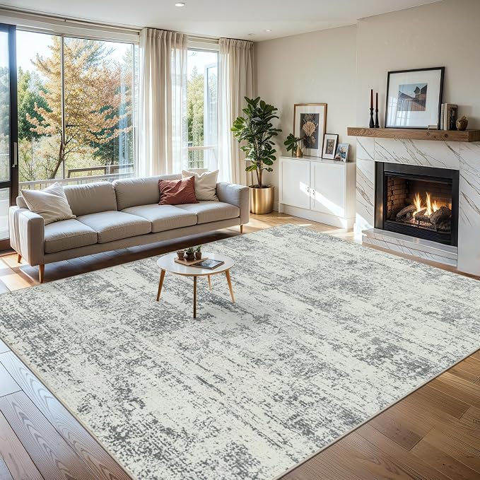 PLHXFR Area Rug Living Room: 4x6 Modern Abstract Washable Carpet Grey | For Bedroom Dining Room Farmhouse Nursery Home,Machine washable,Non Slip,Large Soft Neutral,Stain Resistant, Indoor Floor