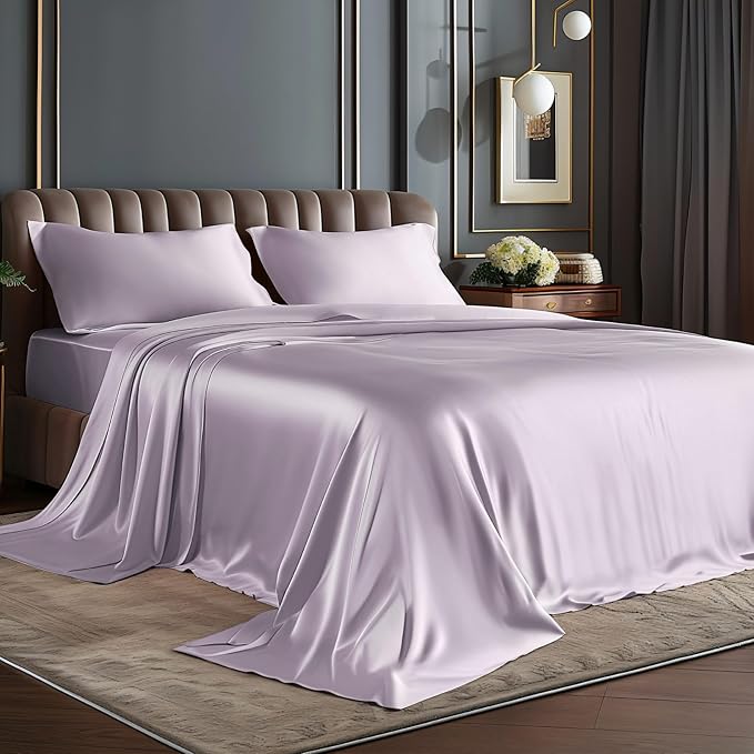 BEDELITE Satin Sheets Full Size Bed Set, Lavender, 4 Pieces | Luxury Silky Bed Sheets, 15 Inch Deep Pocket, Similar to Silk, Soft and Cooling, Reduces Friction, Gentle on Hair and Skin