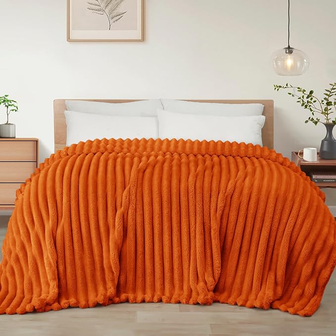 Exclusivo Mezcla Striped Queen Size Fleece Blanket for Bed, Couch, 90"x90" | Soft Breathable Cozy Bed Blankets, Lightweight Plush Fluffy Fuzzy Jacquard Decorative Blankets