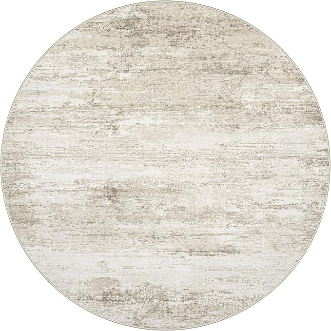 Washable Round Rug 4ft for Bedroom: Circle Neutral Soft Rug Abstract Non Slip Low Pile Modern Area Rugs for Living Room Nursery Office Dining Kids Boys Girls Room Farmhouse Dorm (Beige, 4' Round)