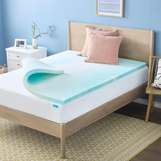 Linenspa 2 Inch Swirl Gel Memory Foam Mattress Topper, Twin XL Size – Cooling Gel Infused, Ventilation Holes – Pressure Relieving Bed Topper – CertiPUR Certified – Dorm Room Essentials